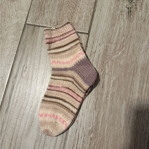 Striped Knit Ankle Sock - Pink and Brown